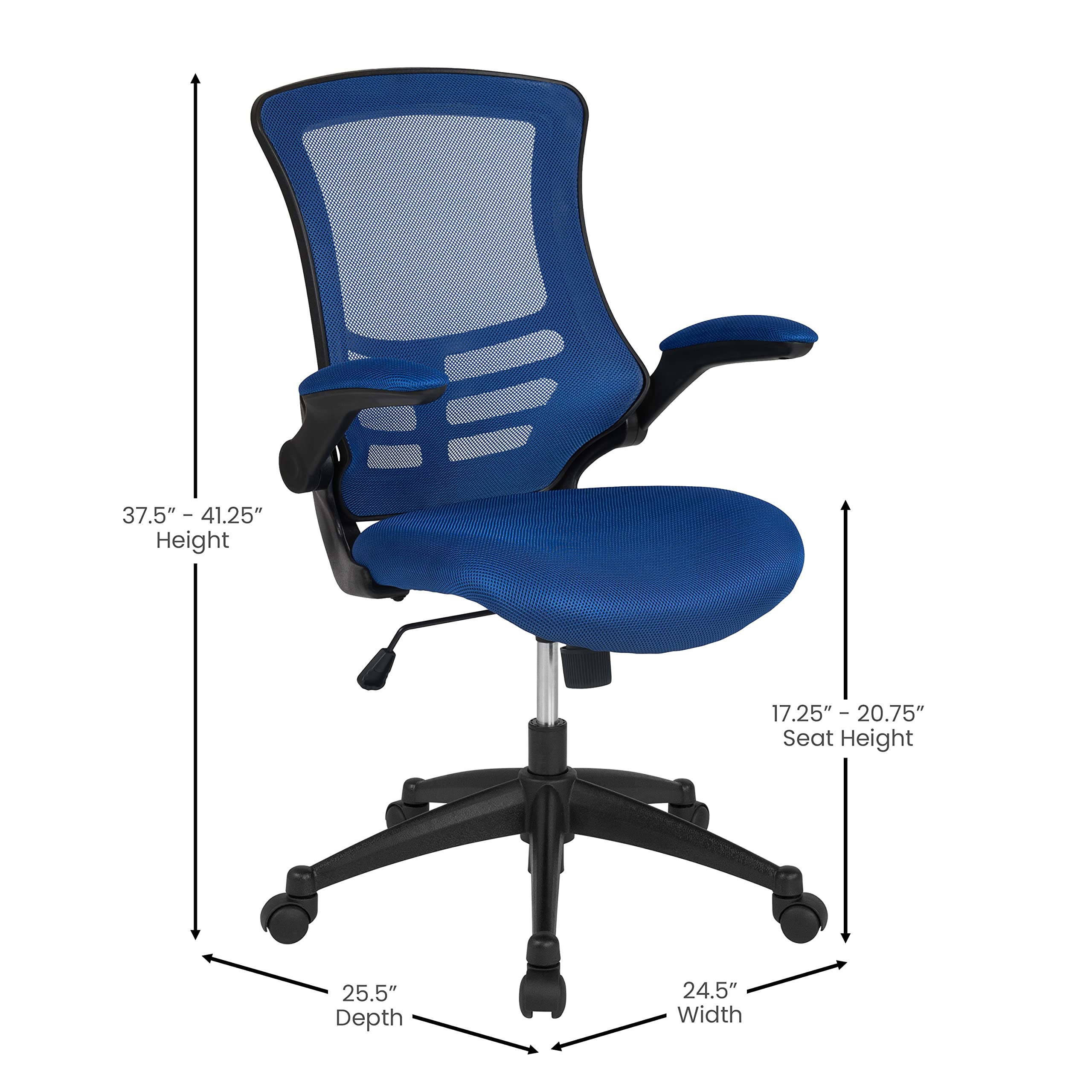 Mid-Back Blue Mesh Swivel Ergonomic Task Office Chair with Flip-Up Arms