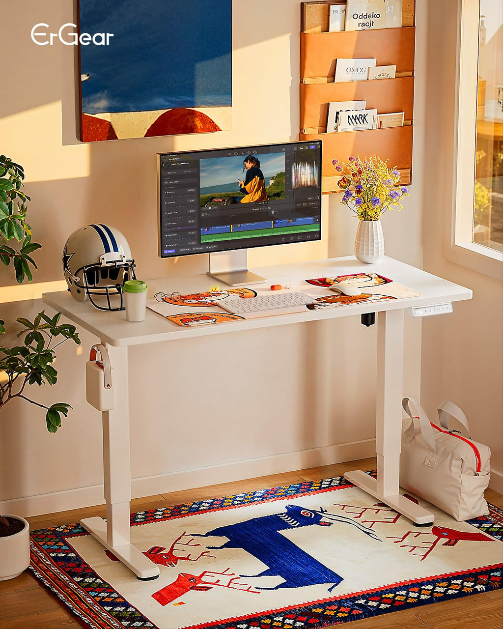 Height Adjustable Electric Standing Desk, 48 x 24 Inches Sit Stand up Desk, Memory Computer Home Office Desk, White