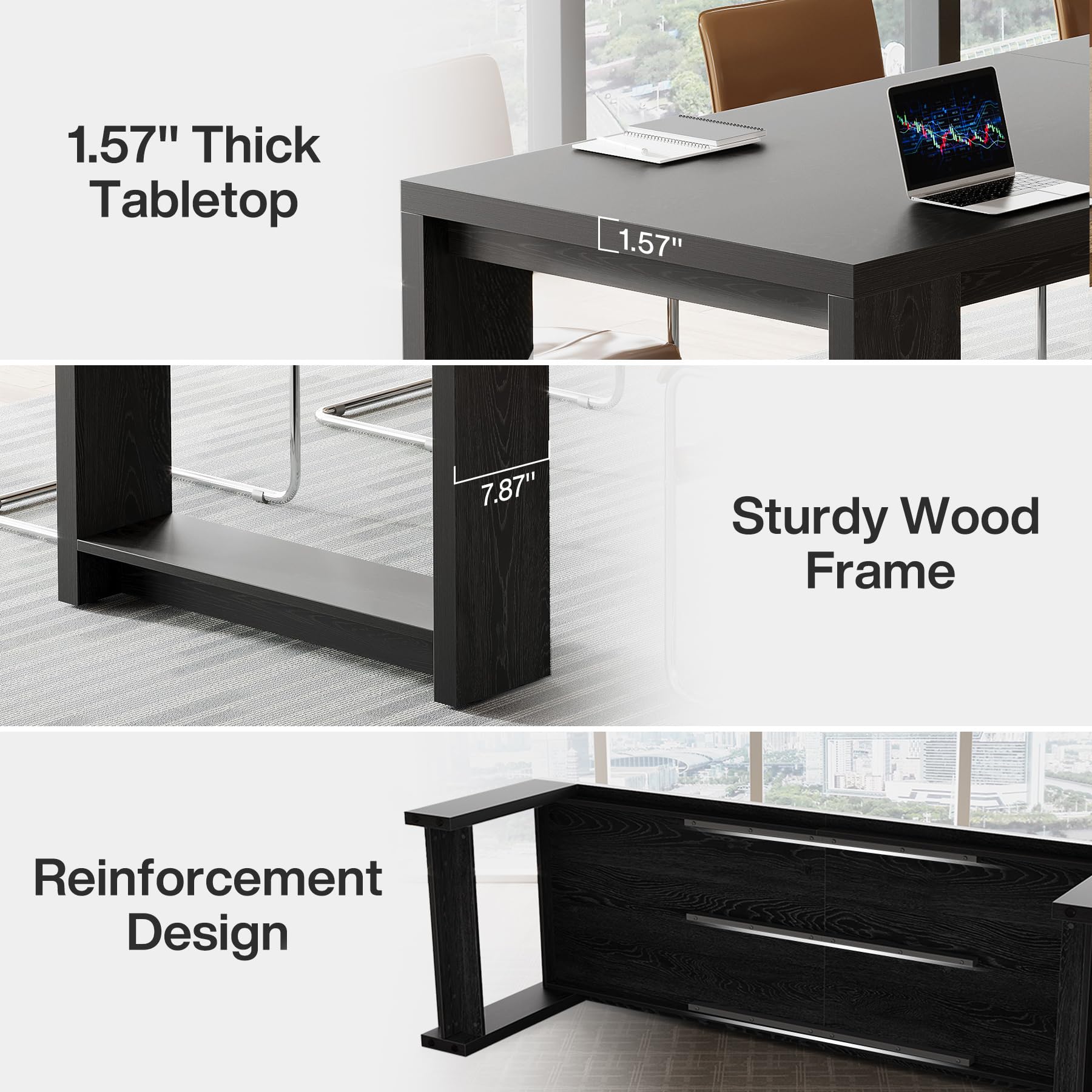 Large Conference Table Set of 2, 87-Inch Rectangular Meeting Table, Farmhouse Seminar Boardroom Desk for Office Conference Room (2, Black)