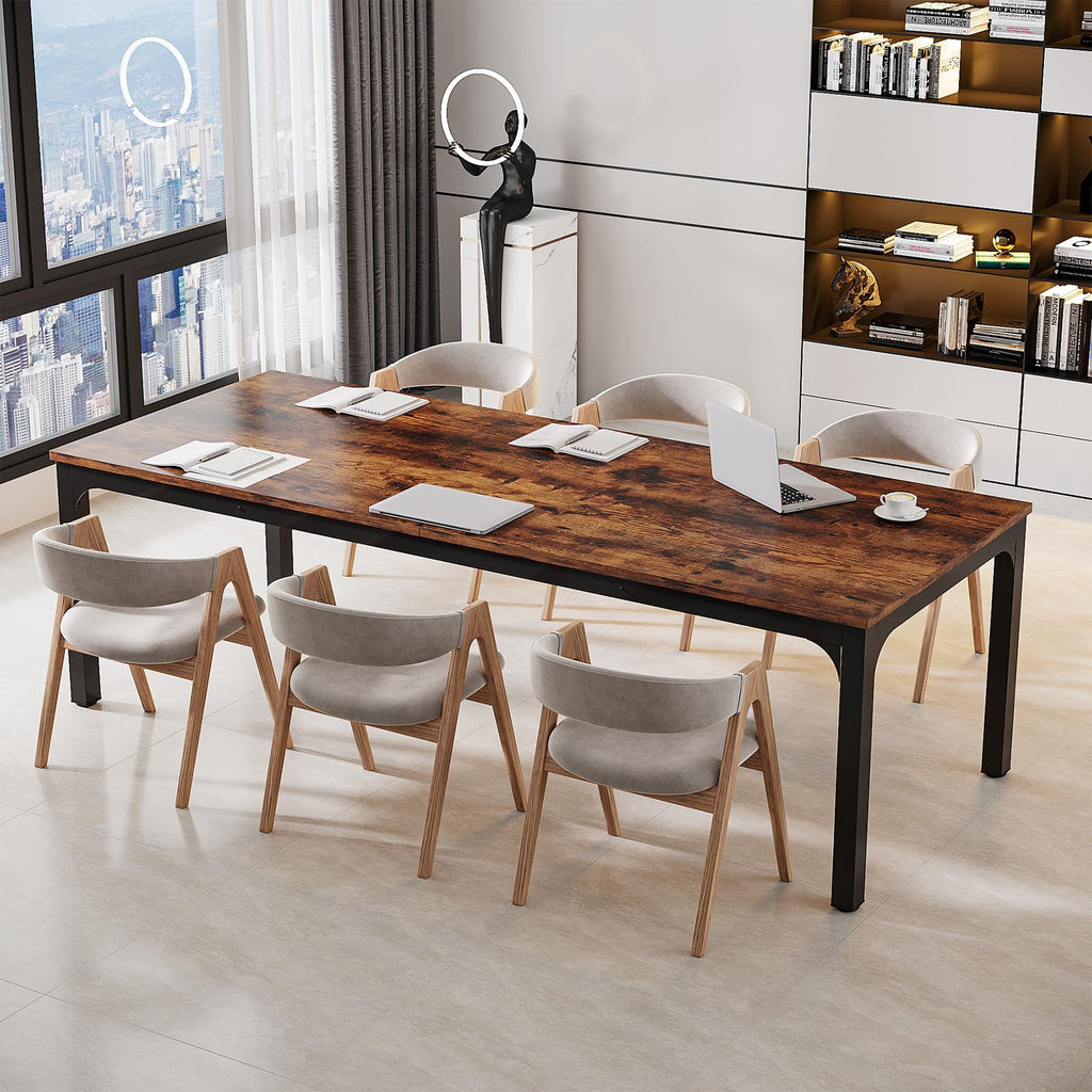6.5 FT Conference Room Table, 78.74" W x 27.56" D Large Office Conference Table, Modern Seminar Meeting Table Desk for Boardroom, Meeting Room (1, Rustic Brown)