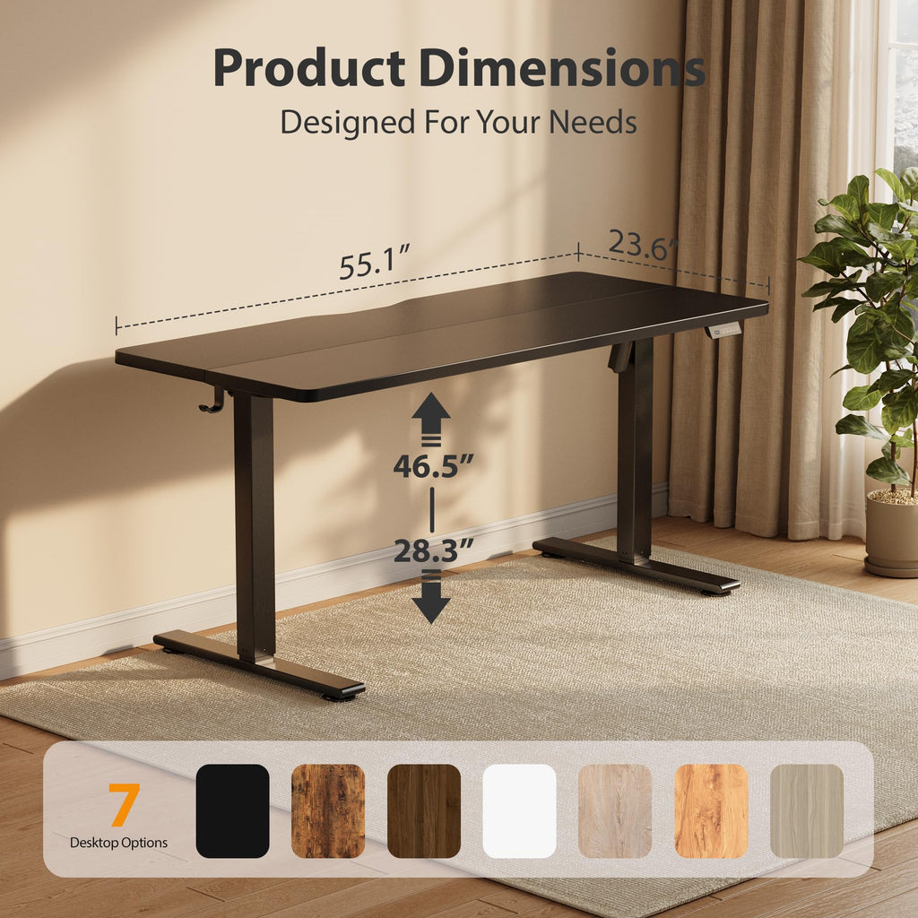 Standing Desk, 55x24 Inches Sit Stand Home Office Desk, Electric Stand up Desk, Adjustable Desk with Splice Board, Black Frame/Black Top