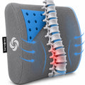 Memory Foam Lumbar Support Pillow for Office Chair, Gaming Chair, or Car-Ergonomic Back Cushion-Home Essentials for Sitting Comfort and Posture Relief Back Support with Cooling Gel, Grey