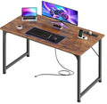 40 X 20 Inch Computer Desk with Power Outlets and USB-C Port, Gaming Office Desk with Deeper Desktop, Writing Work Desk for Home Office, Study, Bedroom, Metal Frame, Rustic Brown
