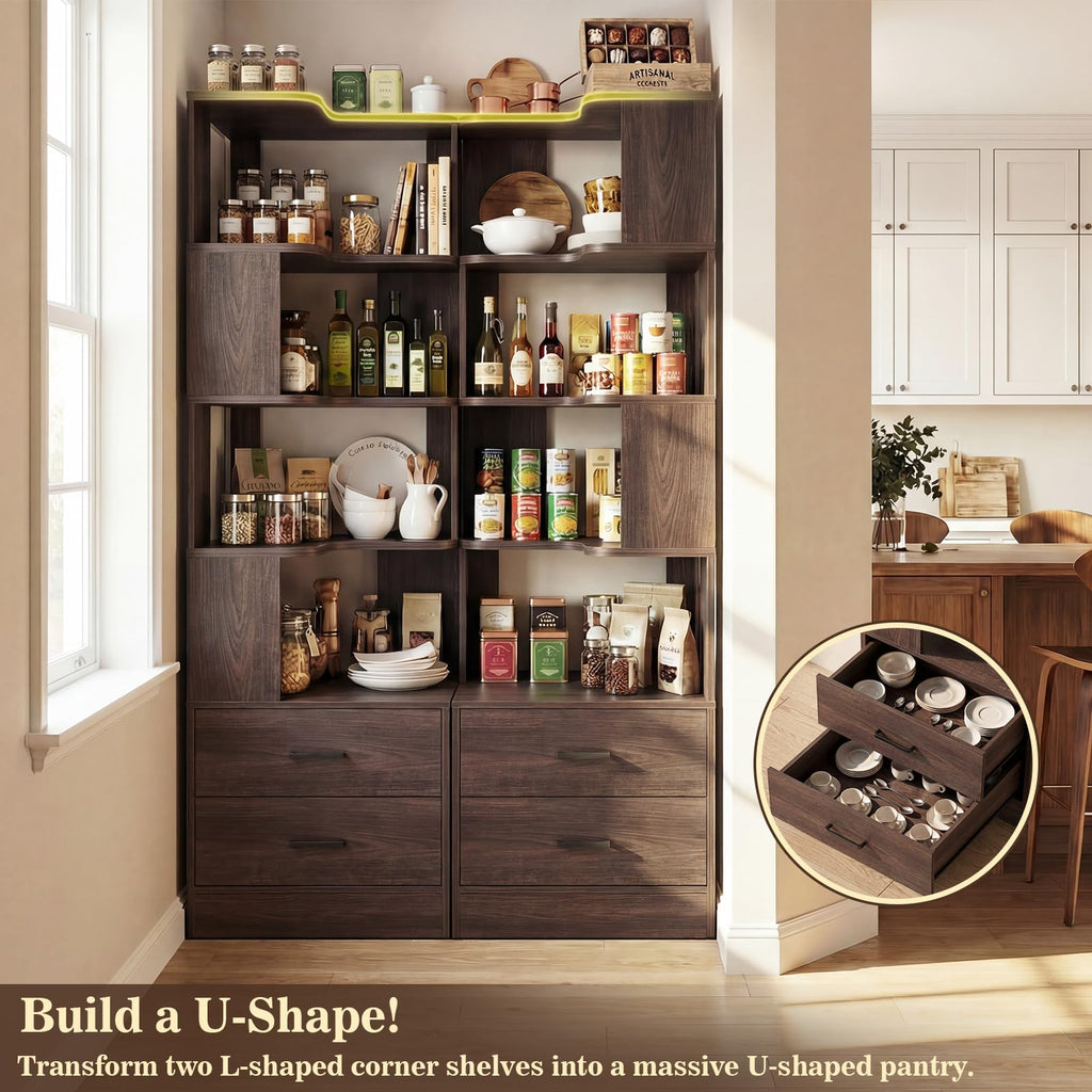 Corner Book Shelf with Drawers, Small Corner Shelf with Drawers