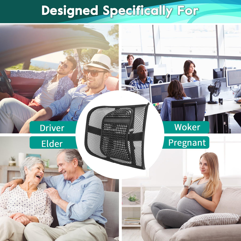 2 Pack Mesh Back Lumbar Support, Back Support Seat Cushion with Breathable Mesh for Office Chairs Car 12” x 16”