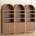 Book Shelf 70" Tall Bookcase with Drawer, 7-Tier Arched Cabinet with Storage and Fluted Door, Mid-Century Modern Modular Arch Bookshelf for Office Living Room Bedroom Library (Walnut, 3)