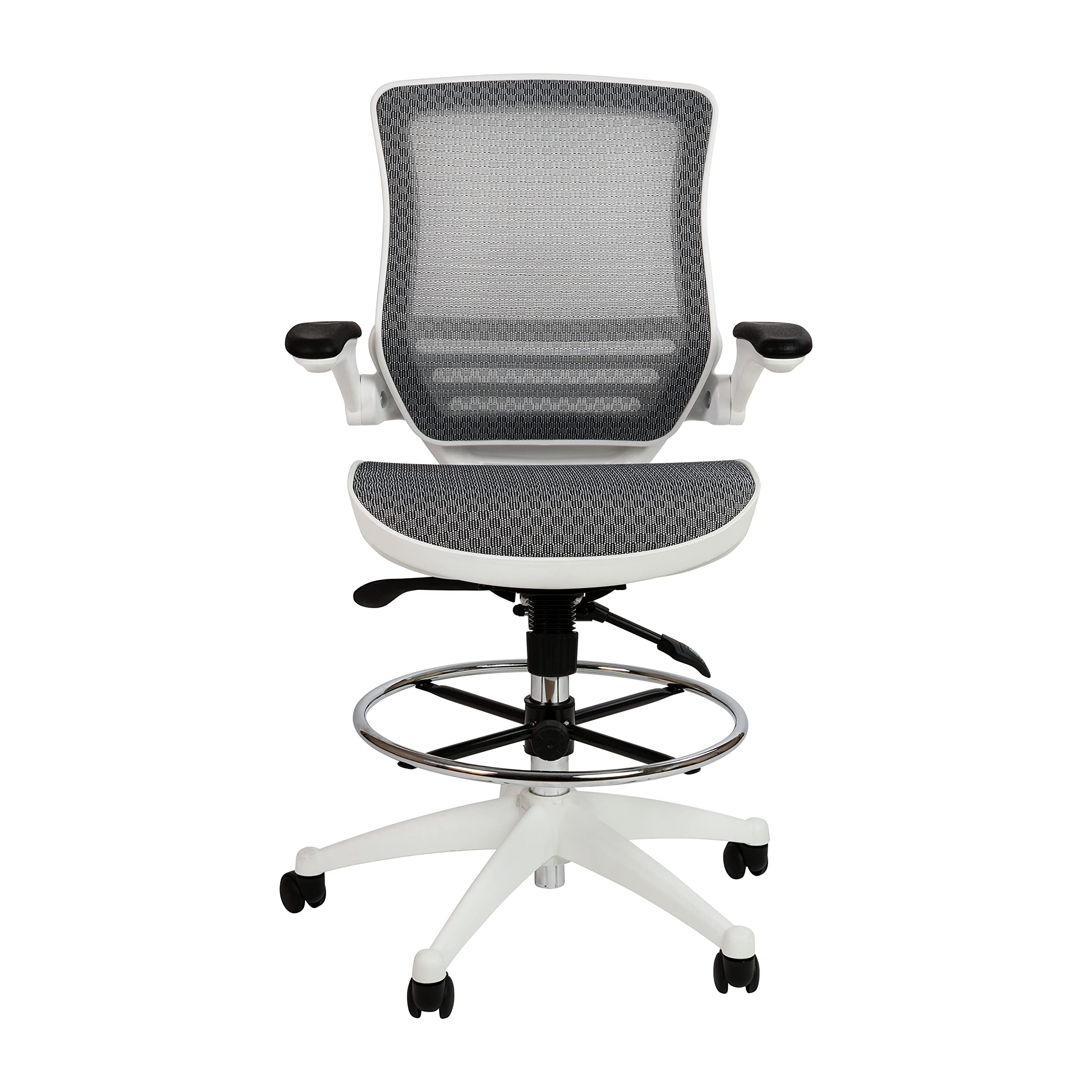 Mid-Back Swivel Office Chair with Adjustable Foot Ring and Seat Height, Ergonomic Mesh Chair with Armrests, Gray/White