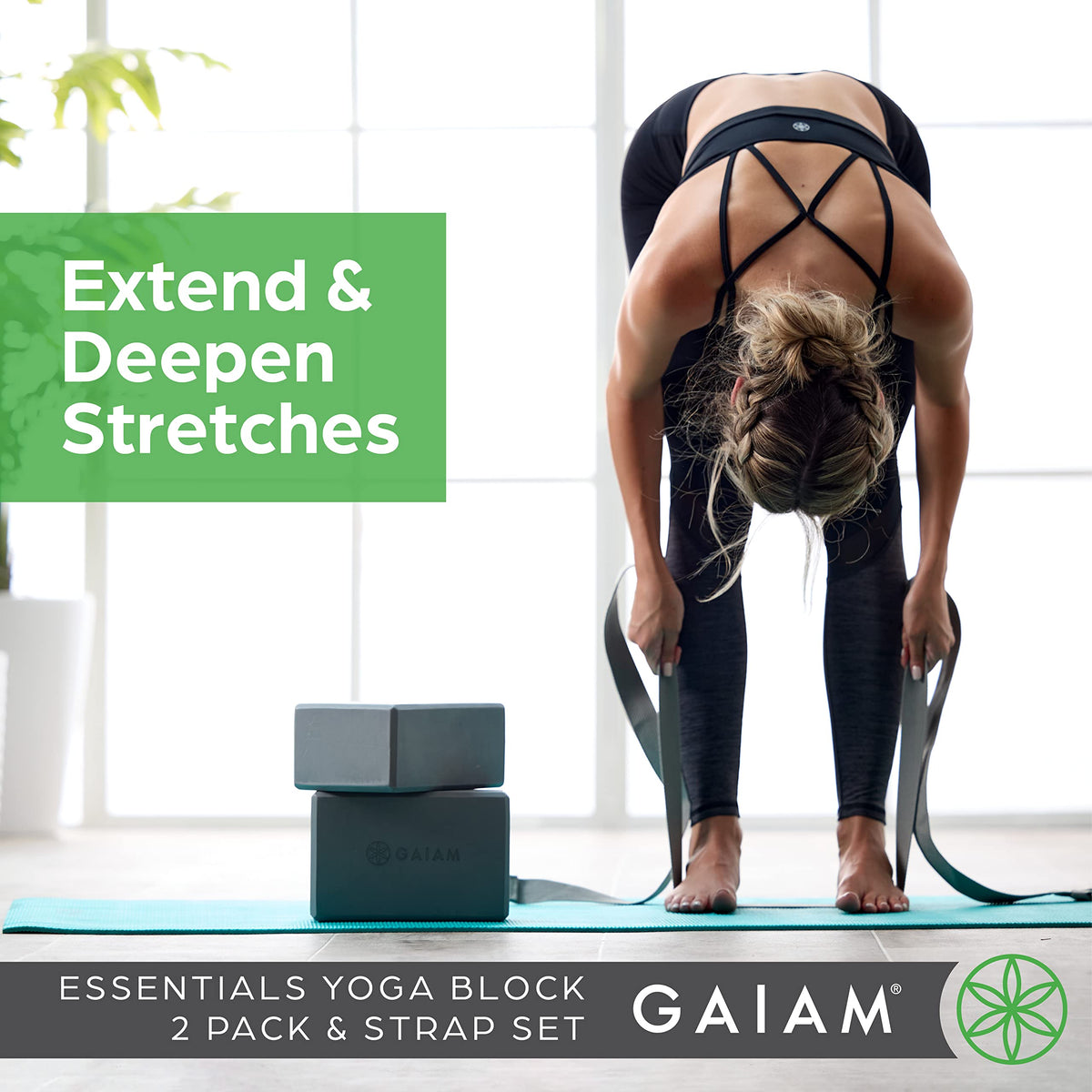2-Pack Yoga Blocks & Strap Set - Black