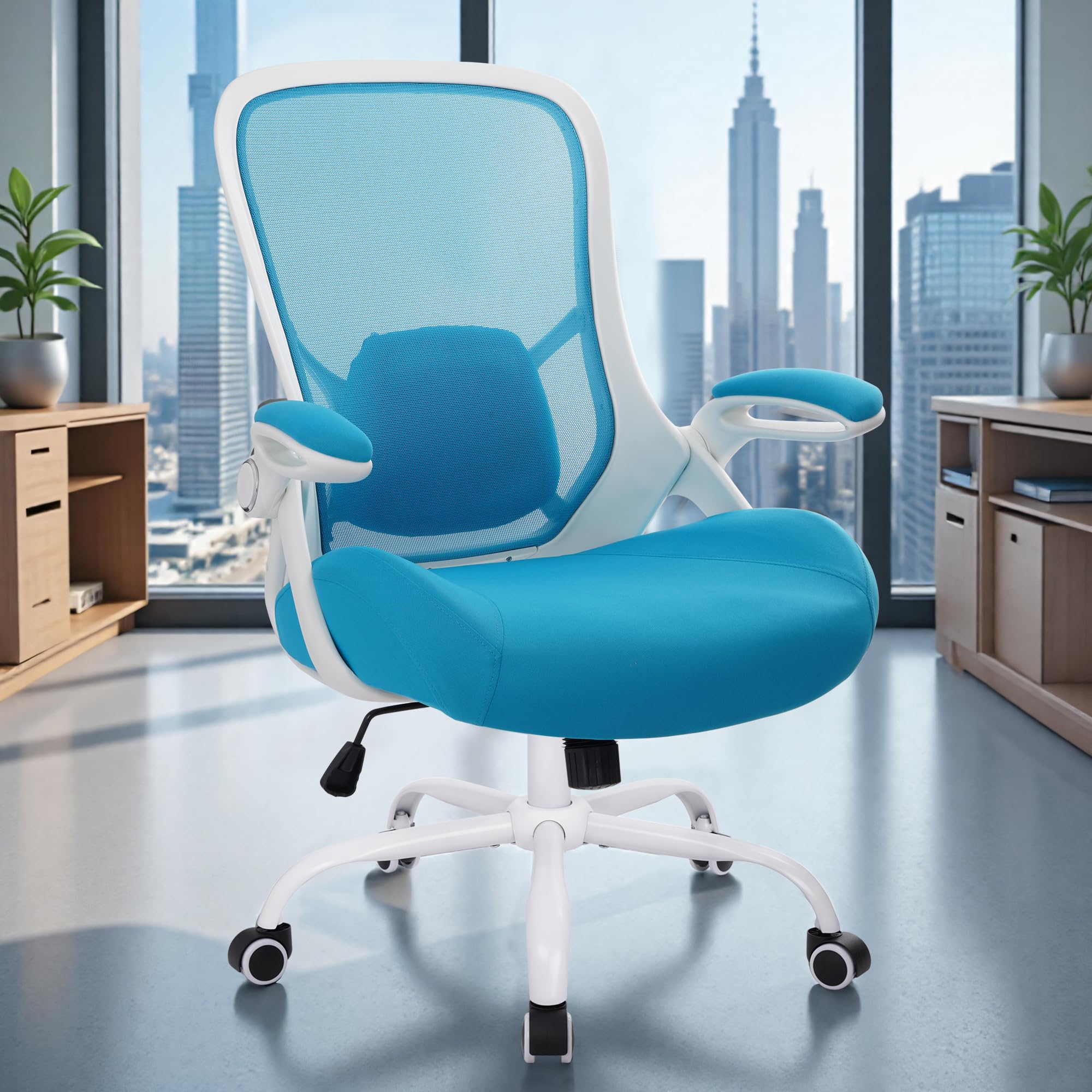 400lbs Heavy Duty Office Chair, 5" Thickened Seat Ergonomic Desk Chair with Adjustable Armrests, Home Office Computer Chairs for Long Hours Mesh Executive Chair(Blue)