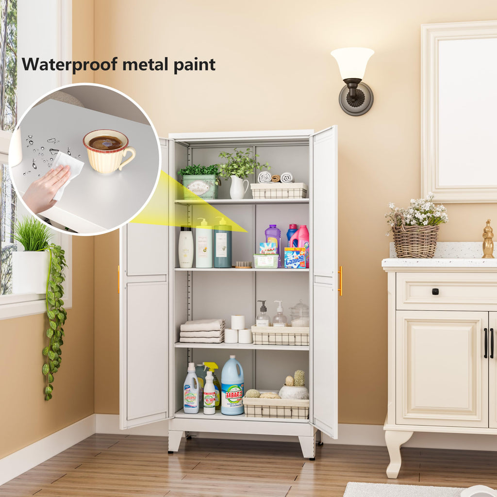 White Pantry Cabinets, 48" Metal Storage Cabinet for Office