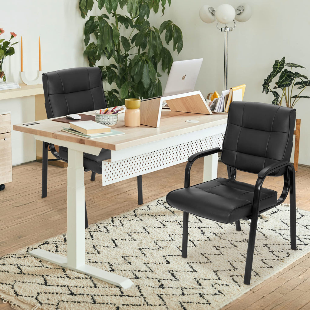 Set of 2, Office Guest Chair Bonded Leather Executive Side Chair Reception Chair with Solid Metal Frame Home Office Furniture