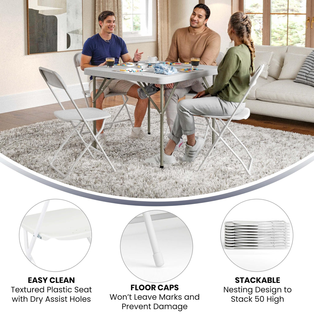 20 Pack, Hercules Series Plastic Folding Chair - White -  650LB Weight Capacity Comfortable Event Chair-Lightweight Folding Chair