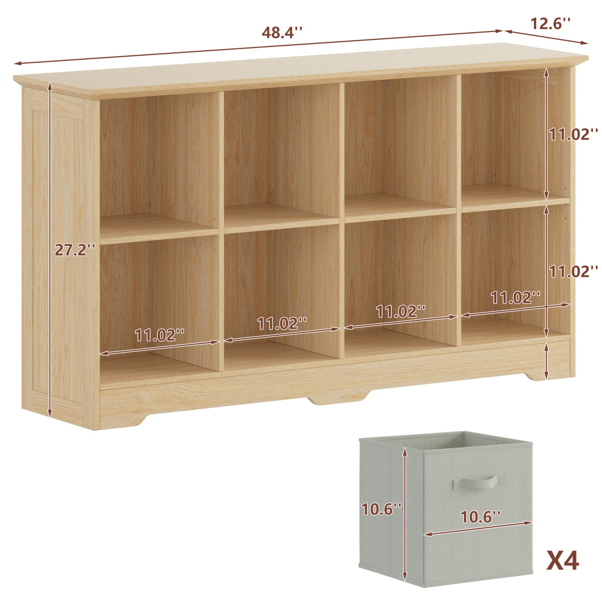 8 Cube Storage Organizer with 4 Fabric Drawers and Removable Shelves,Modular Cube Bookshelf for Bedroom,Living Room,or Home Office,Short Cube Bookcase for Toys,Decor,White