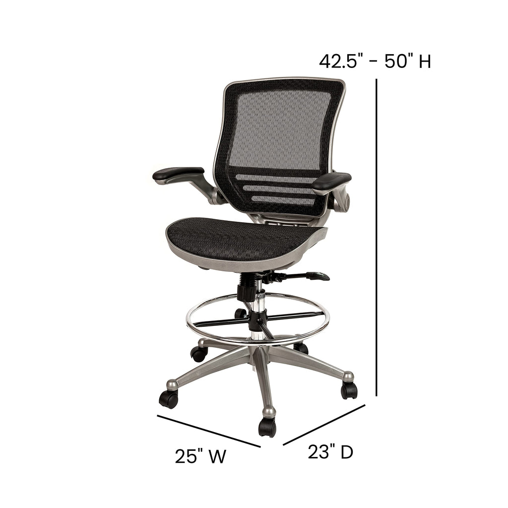 Mid-Back Swivel Office Chair with Adjustable Foot Ring and Seat Height, Ergonomic Mesh Chair with Armrests, Black/Silver