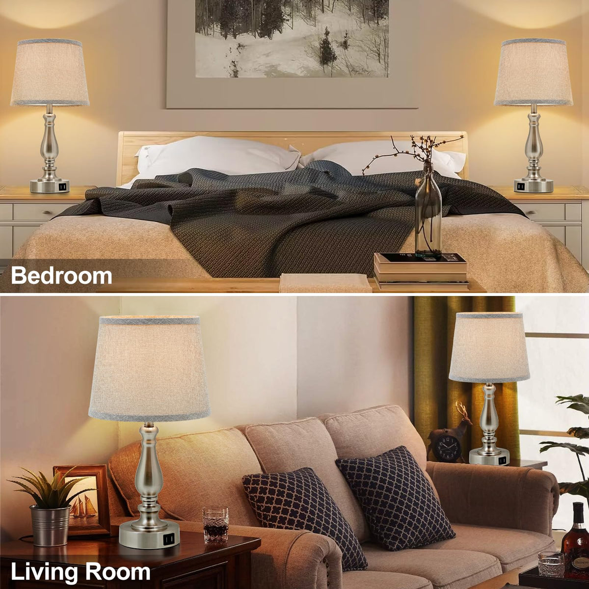 Table Lamps for Bedroom Set of 2,Dimmable Touch Bedside Lamps with Dual USB A+C Ports - Nightstand Lamp for End Table Modern Night Stand Lamps for Living Room Guest Room