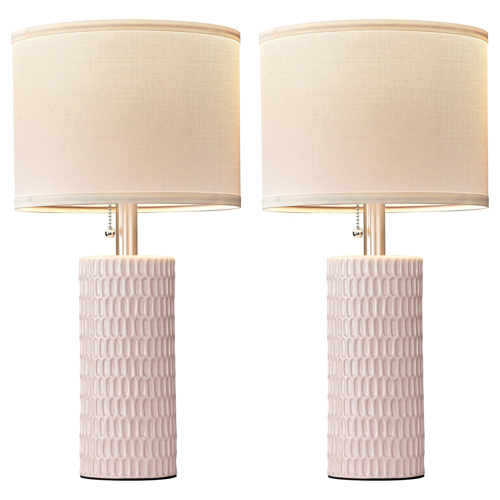 Modern Ceramic Table Lamps Set of 2, Lamps for Nightstands, Pink