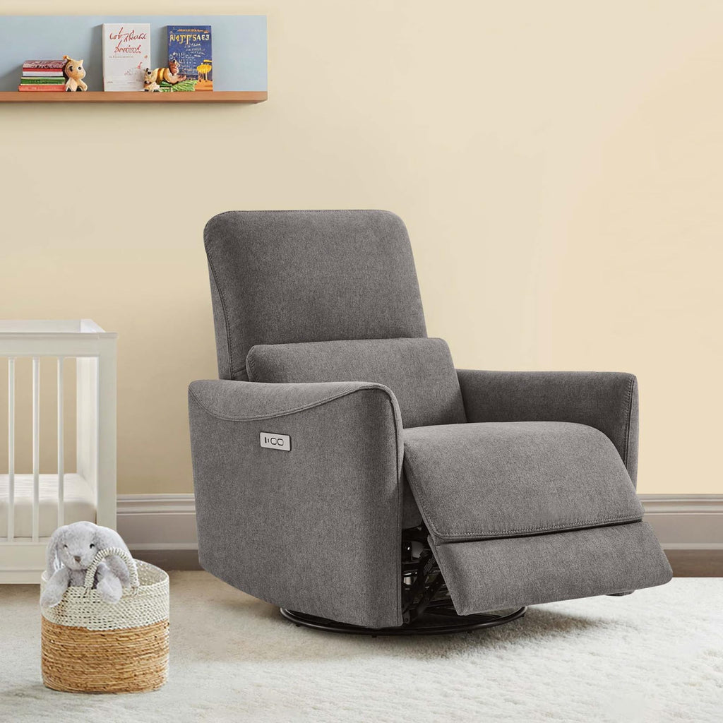 Power Recliner Chair Swivel Glider, FSC Certified Fabric Living Room Reclining Sofa Chair with Lumbar Support, Metal Grey