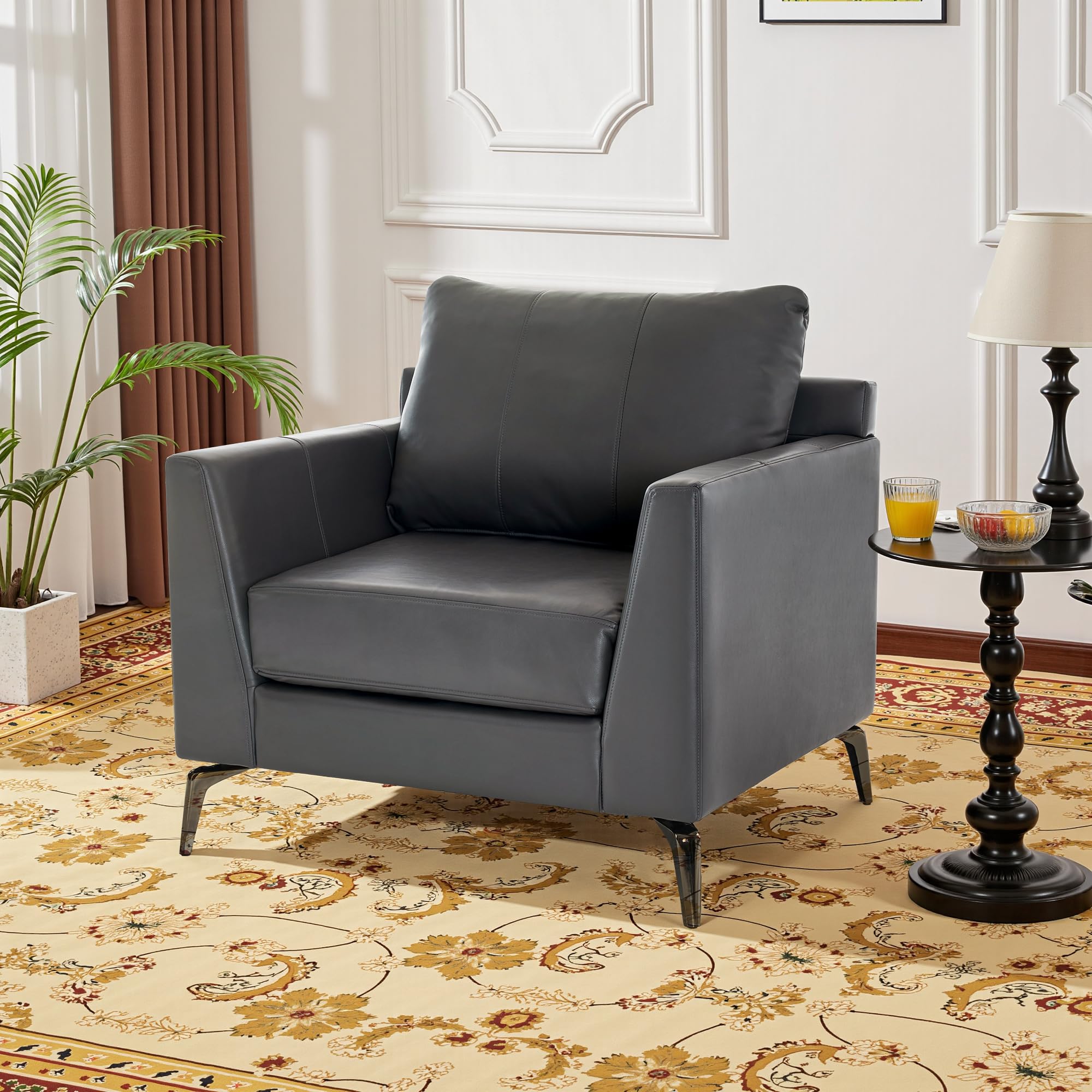 Modern Accent Chair, Faux Leather Lounge Armchair with Sloped Arms, for Living Room, Office, Reception, Waiting Room 4629 (1, Grey)