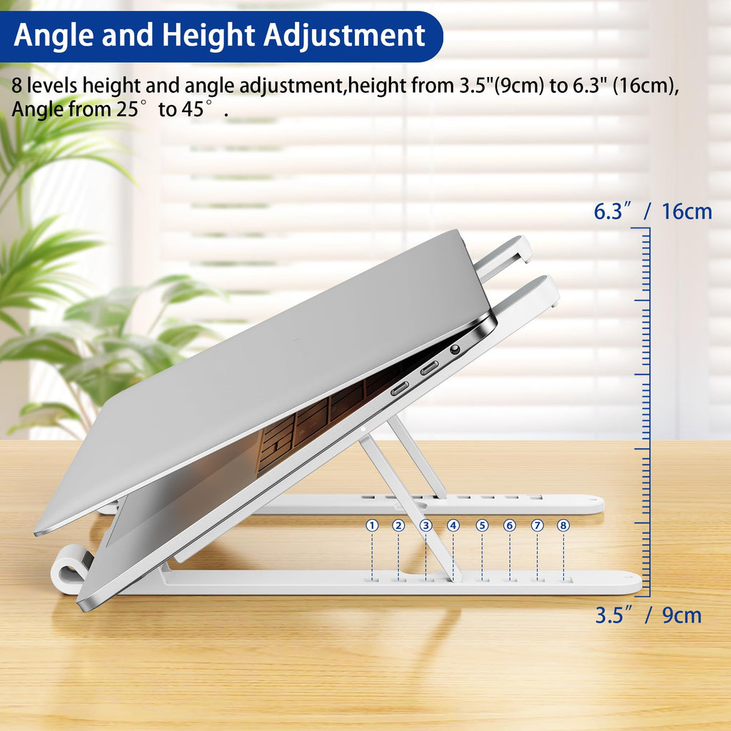 Pro Ergonomic Laptop Stand, Plastic Laptop Riser, Portable and Adjustable Notebook Computer Holder Compatible with 10-14" Laptops (White)