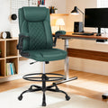 Drafting Chair, Tall Office Chair for Standing Desk, PU Leather Counter Computer Chairs with Adjustable Height, Rocking Function, 360° Swivel Wheels for Bar Office