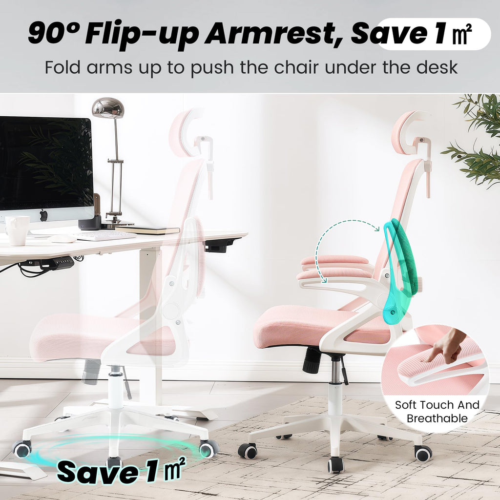 Ergonomic Office Chair, 400 LBS Desk Chair with Adjustable Lumbar Support, High Back Breathable Mesh Computer Chair Rolling Work Swivel Task Chairs, Comfy Home Office Desk Chair (Pink)