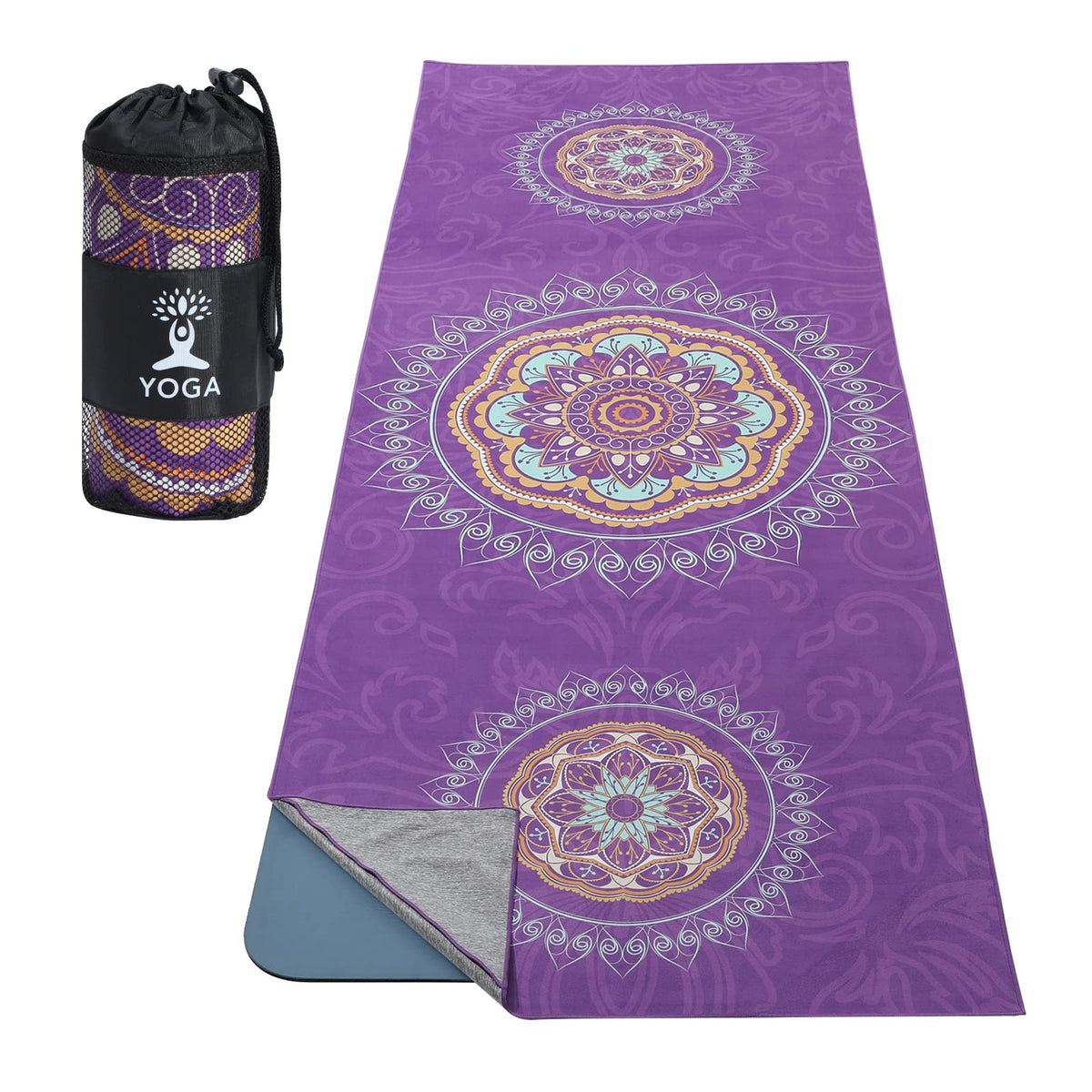 Yoga Towel, Non-Slip Quick-Dry Mat Towel, Purple Mandala