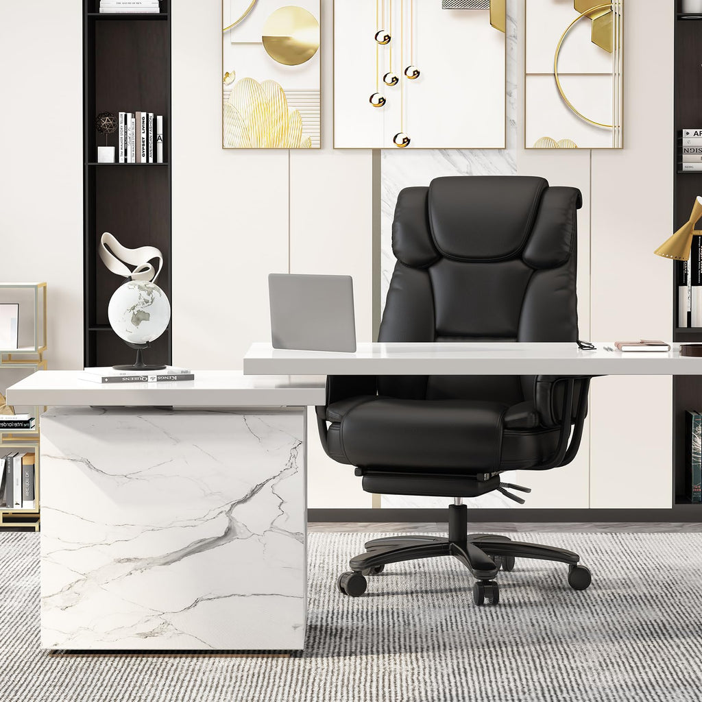 160 Reclining Office Chair with Footrest, Big & Tall Desk Chair, Black