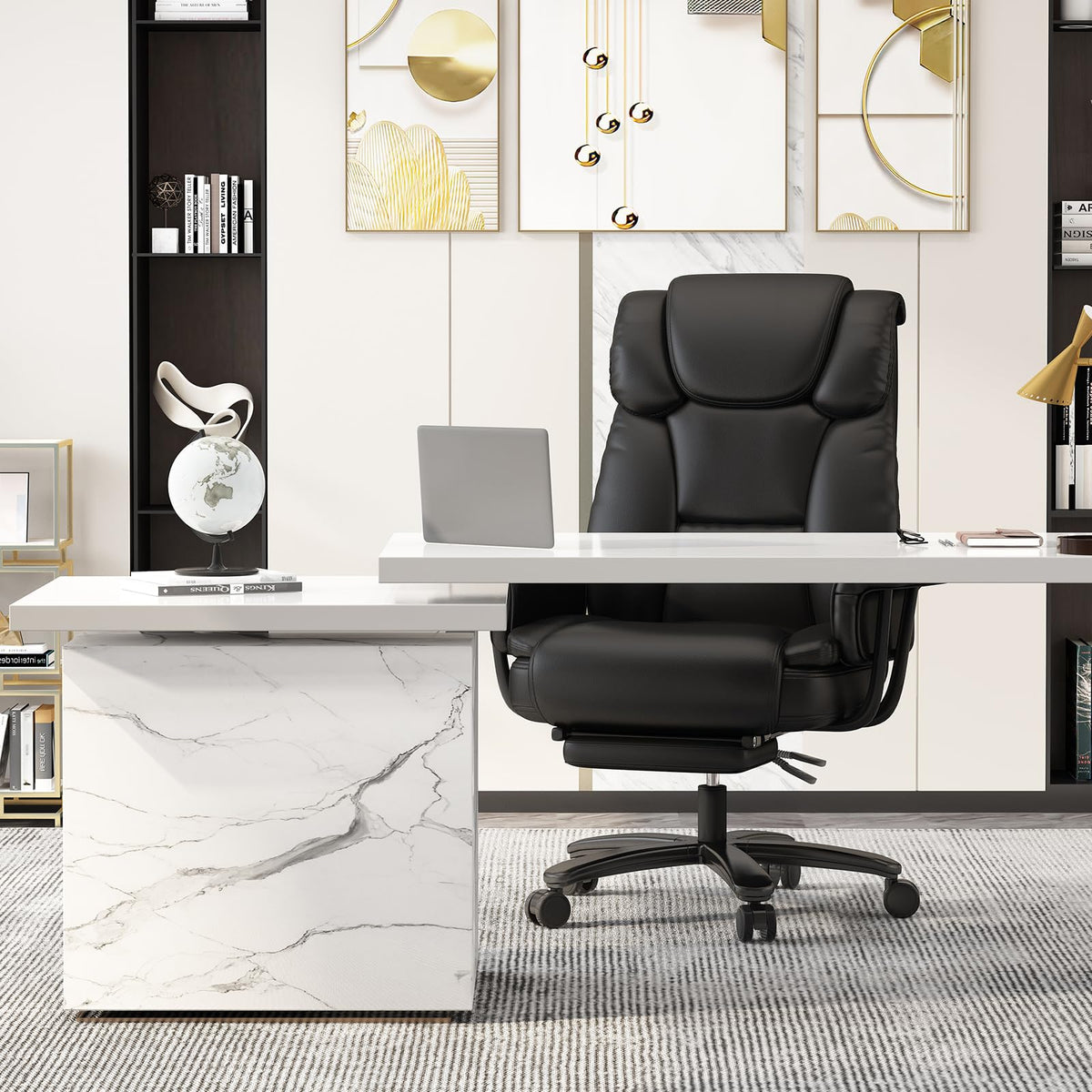 160 Reclining Office Chair with Footrest, Big & Tall Desk Chair, Black