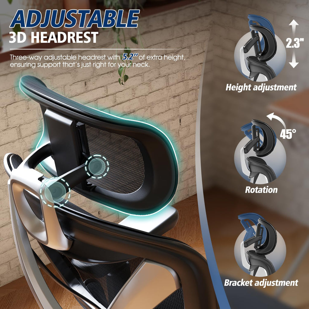 Ergonomic Office Chair, Big and Tall Mesh Chair with Lumbar Support, 3D armrest - 215° Rotation, Adjustable Headrest & Soft Seat, Durable Computer Chair 350LBS for Work Gaming
