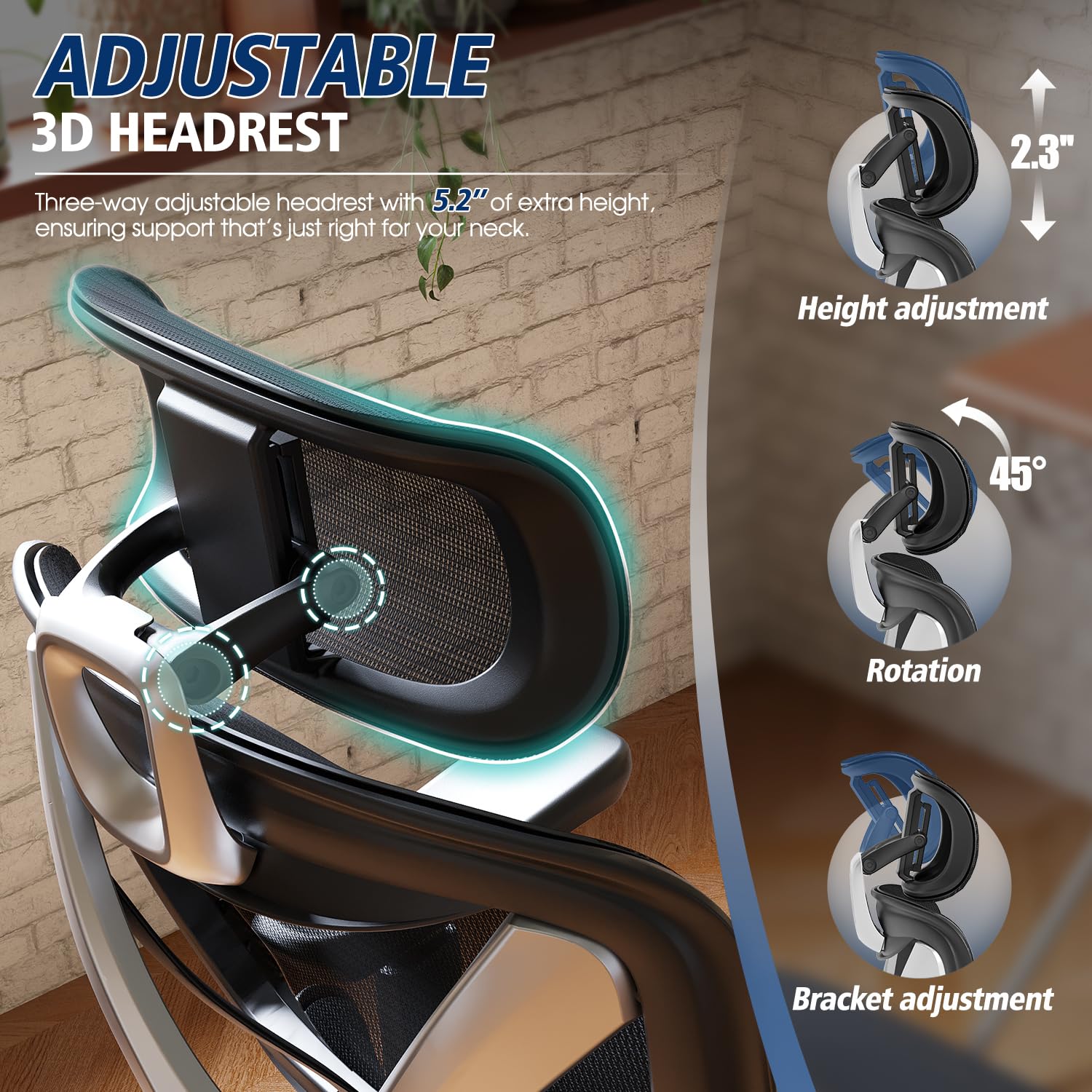 Ergonomic Office Chair, Big and Tall Mesh Chair with Lumbar Support, 3D armrest - 215° Rotation, Adjustable Headrest & Soft Seat, Durable Computer Chair 350LBS for Work Gaming