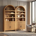 Book Shelf 70" Tall Bookcase with Drawer, 7-Tier Arched Cabinet with Storage and Fluted Door, Mid-Century Modern Modular Arch Bookshelf for Office Living Room Bedroom Library (Oak, 2)