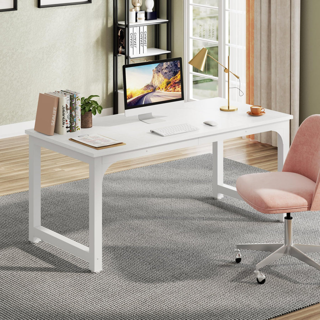 63”Executive Desk, Large Office Computer Desk with Thicken Frame, Modern Simple Workstation Business Furniture for Home Office, White