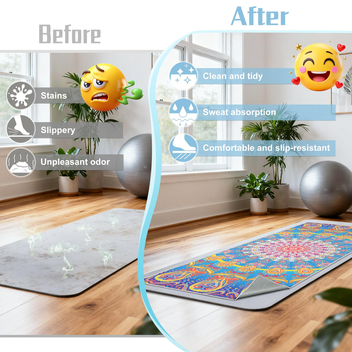 Yoga Towel,Absorbent Yoga Mat Towel for Hot Yoga Non Slip,Stylish Prints,Ideal for Workouts,Hot Yoga,Bikram,Pilates Equipment,72 x 27 in,Rainbow