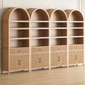 Book Shelf 70" Tall Bookcase with Drawer, 7-Tier Arched Cabinet with Storage and Fluted Door, Mid-Century Modern Modular Arch Bookshelf for Office Living Room Bedroom Library (Oak, 4)