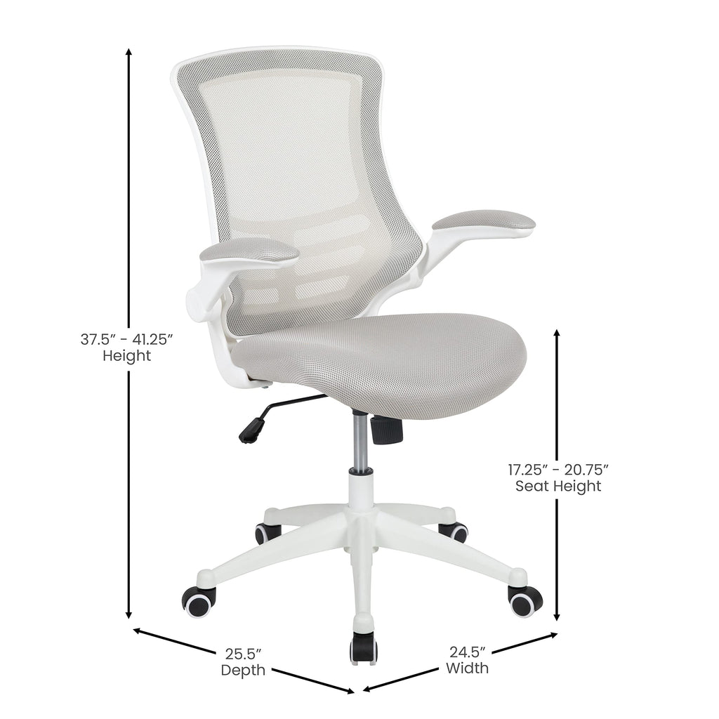 Mid-Back Swivel Office Chair with Adjustable Lumbar Support and Seat Height, Ergonomic Mesh Desk Chair with Flip-Up Armrests, Gray/White