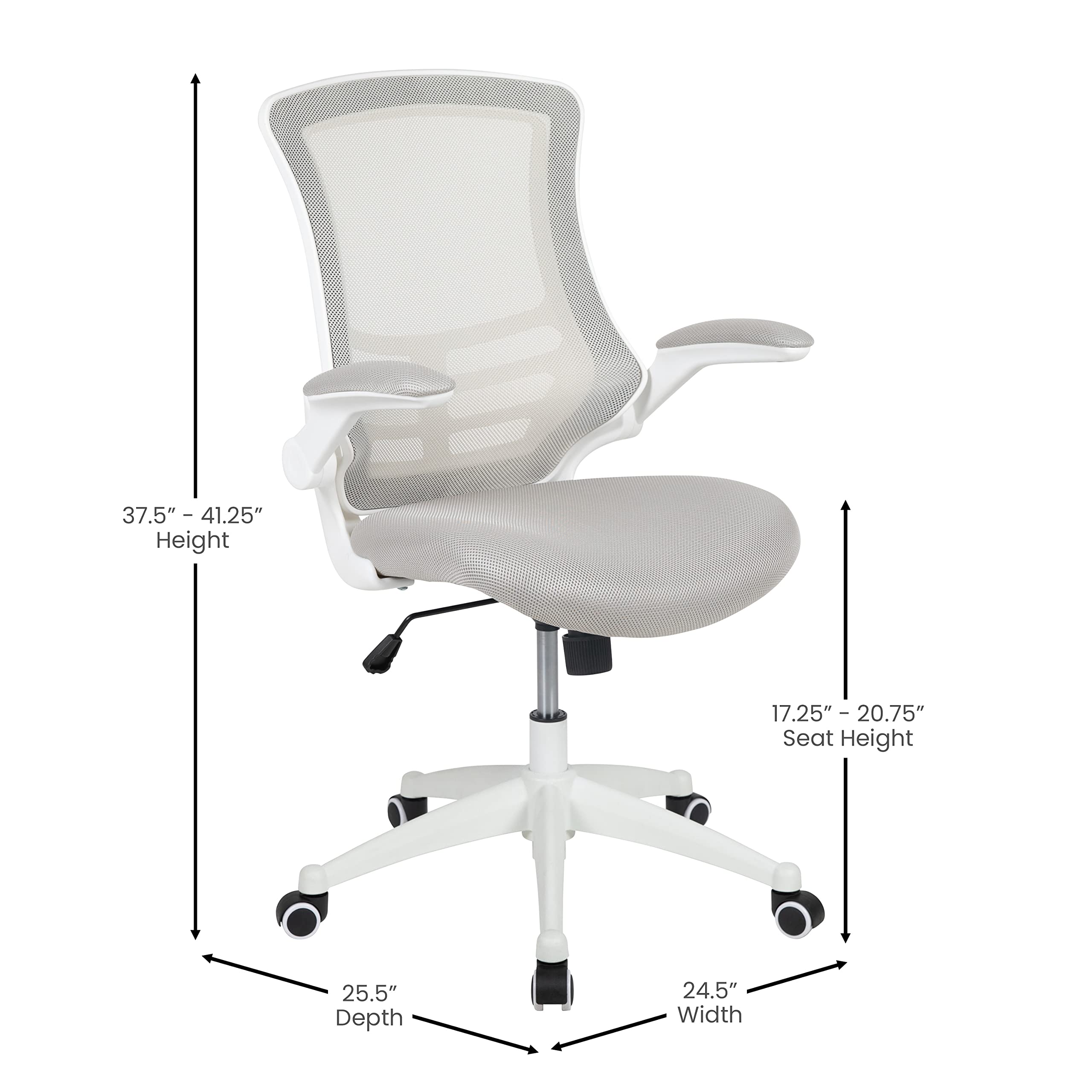 Mid-Back Swivel Office Chair with Adjustable Lumbar Support and Seat Height, Ergonomic Mesh Desk Chair with Flip-Up Armrests, Gray/White