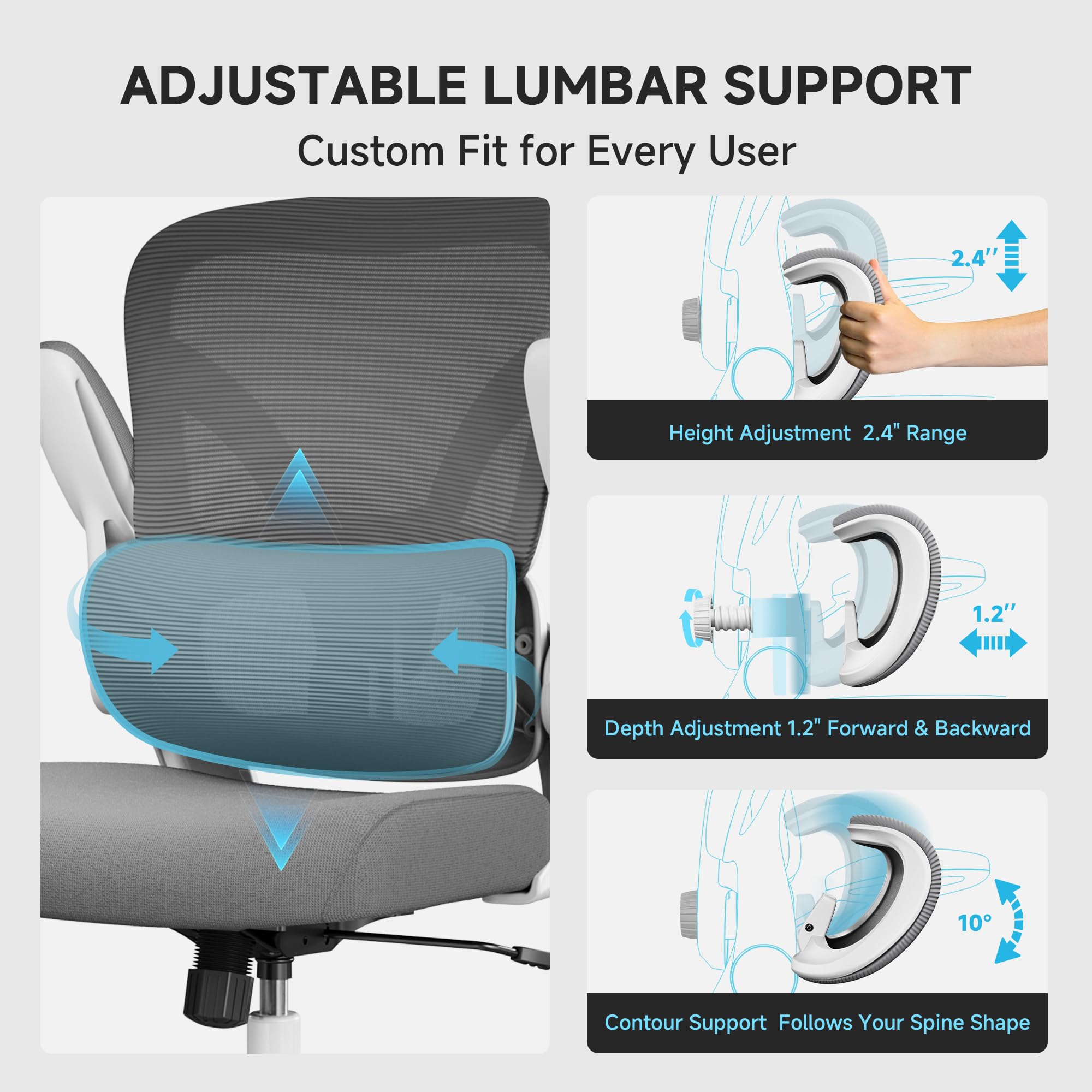 Mesh Office Chair, 330LBS Ergonomic Desk Chair with Adjustable Lumbar Support, Executive Computer Chairs for Home Office, White