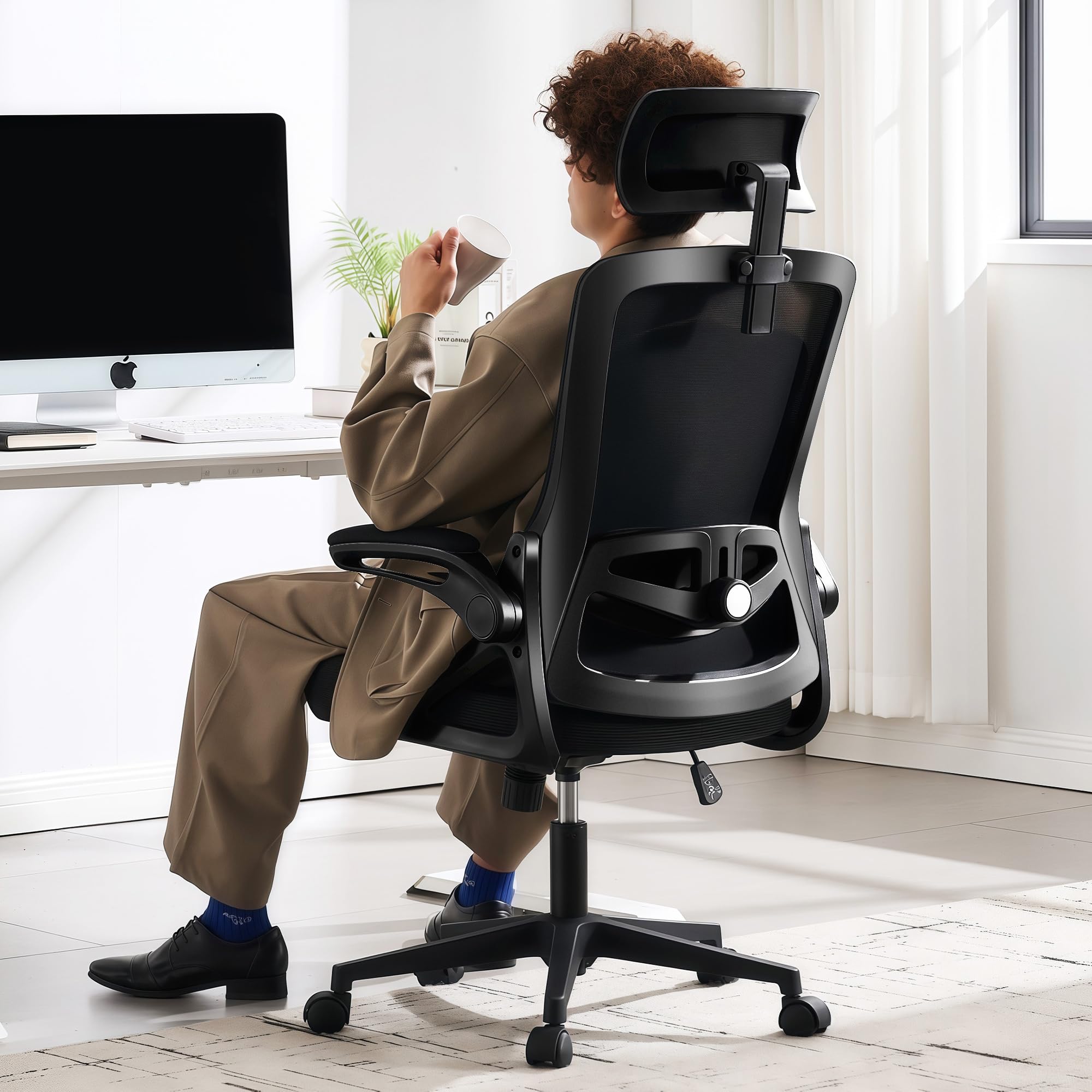 Ergonomic Office Chair, 400 LBS Computer Chairs with Adjustable Lumbar Support, Breathable Mesh Desk Chair Ergonomic with Thickened Cushion, Comfy Home Office Desk Chair (Black)