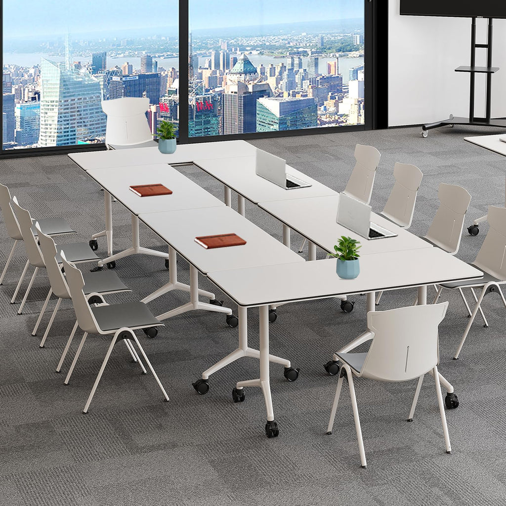 Folding Conference Table with Wheels, Flip-Top, 70.8in, 2 Pack, White