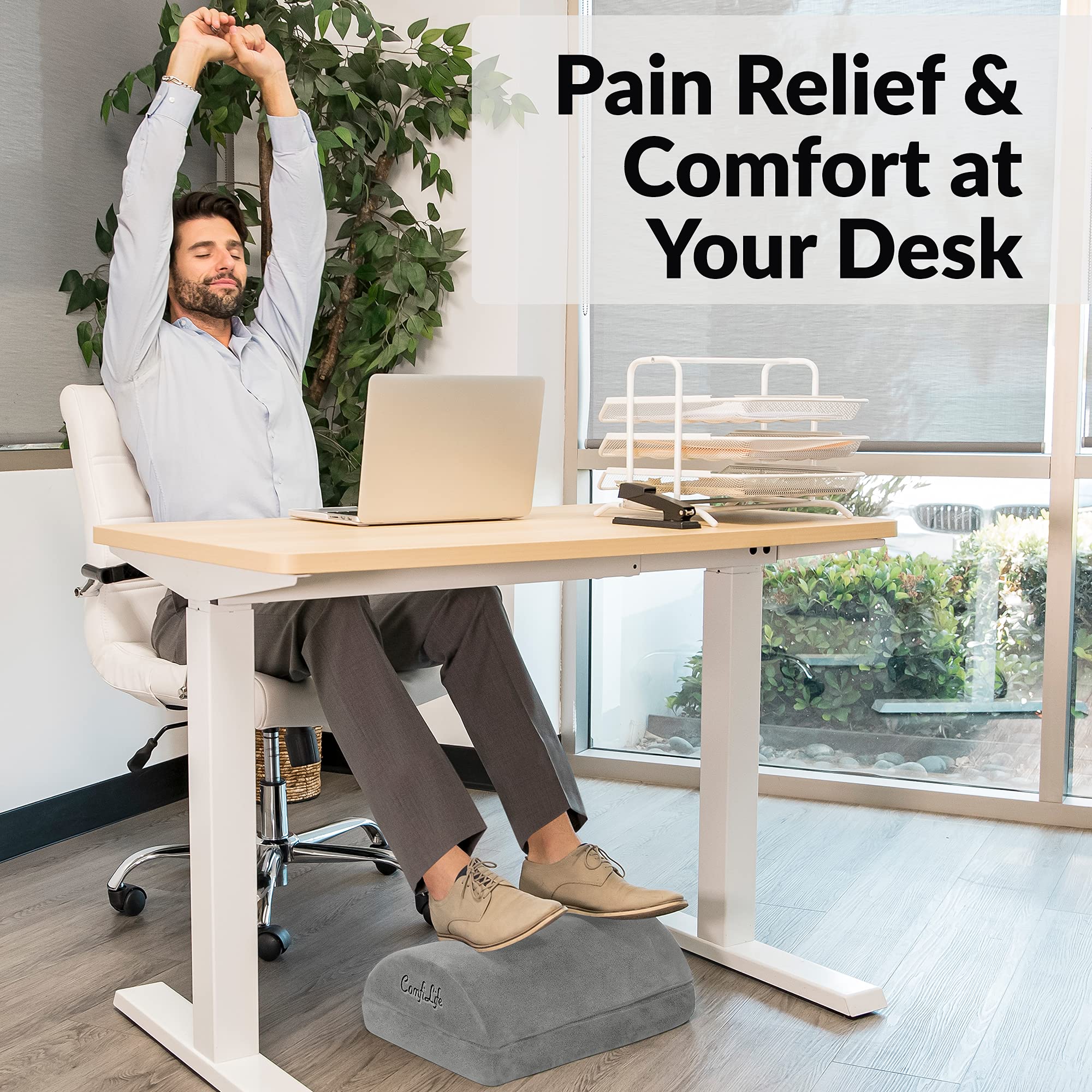 Foot Rest for Under Desk at Work – Adjustable Height Memory Foam Foot Stool for Under Desk, Office Chair & Gaming Chair – Ergonomic Footrest for Back & Hip Pain Relief (Gray)
