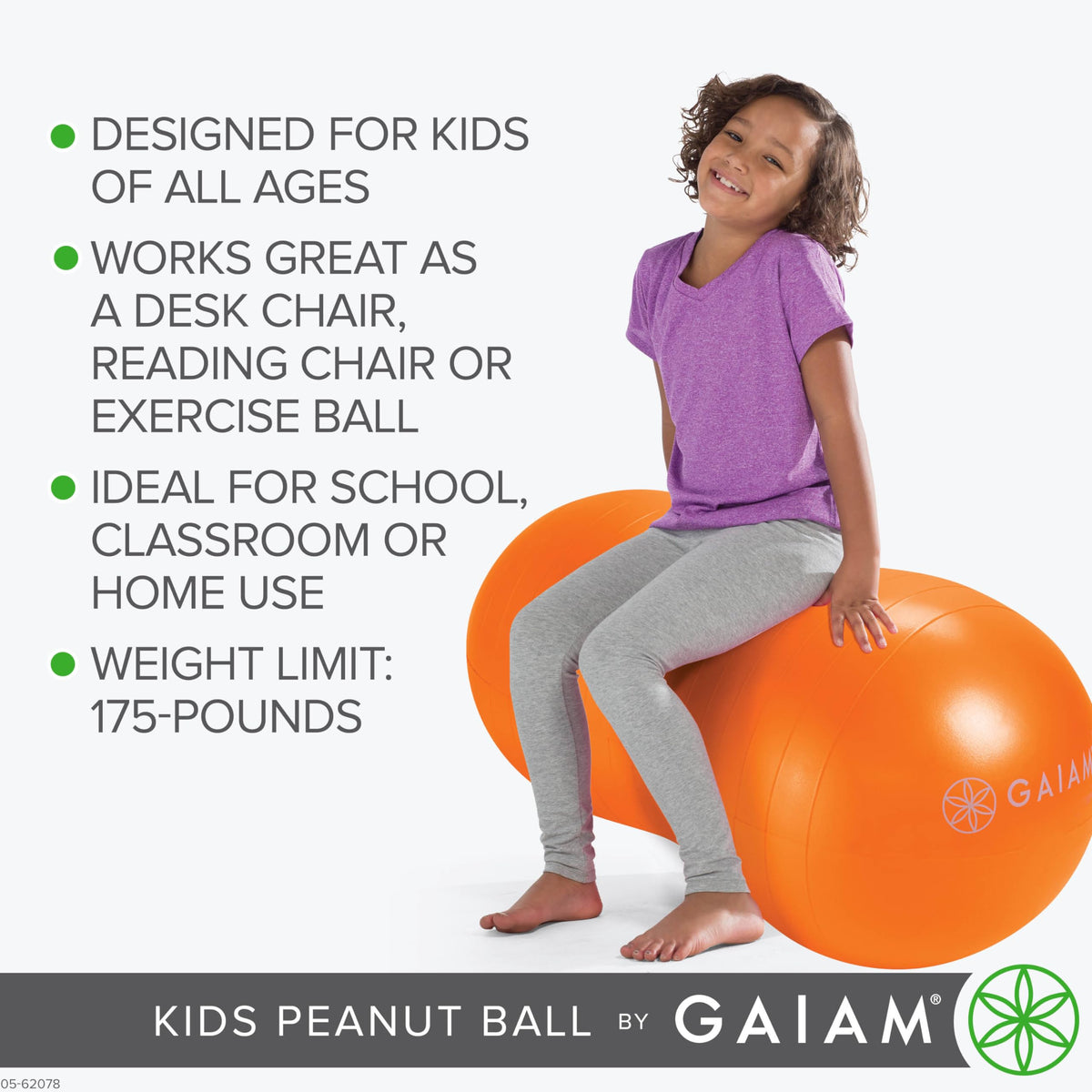 Kids Peanut Ball Chair, Flexible Seating for Classroom (Orange)