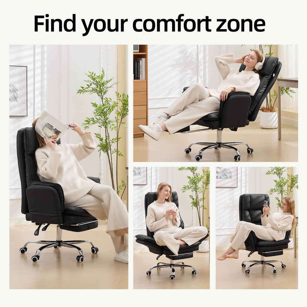 Criss Cross Office Desk Chair with Foot Rest and Flip Armrests for Pets Friendly & Extra Space, Comfortable Ergonomic Reclining Gaming Computer Chair with Lumbar Pillow(Faux Leather Black)