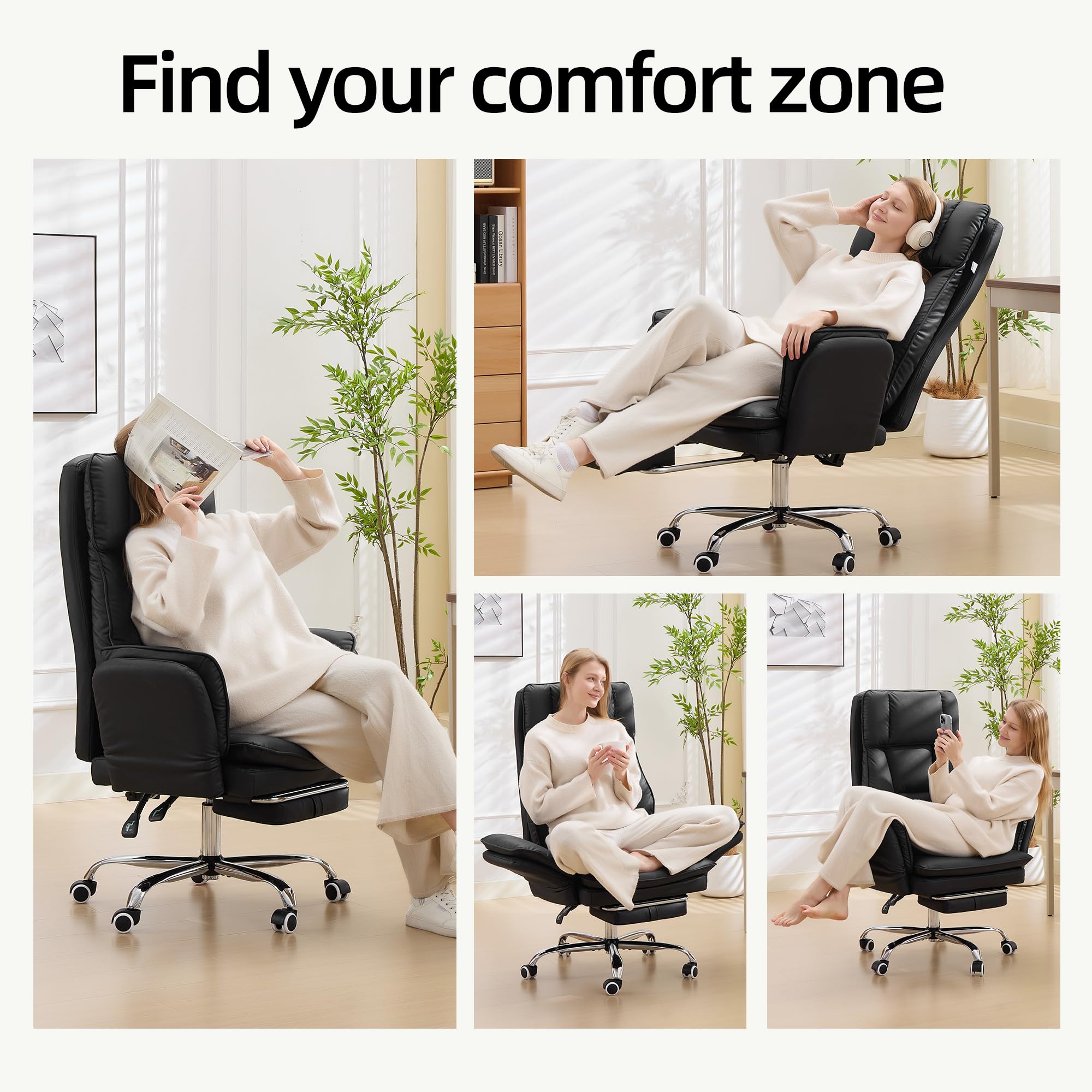 Criss Cross Office Desk Chair with Foot Rest and Flip Armrests for Pets Friendly & Extra Space, Comfortable Ergonomic Reclining Gaming Computer Chair with Lumbar Pillow(Faux Leather Black)