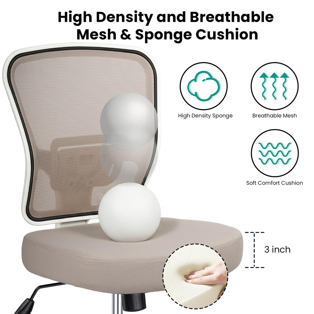 Armless Drafting Chair Tall Office Chair for Standing Desk - Adjustable Height Mesh Ergonomic Stool with Foot Ring, Rolling Counter Height Computer Chair for Small Spaces & Home Office