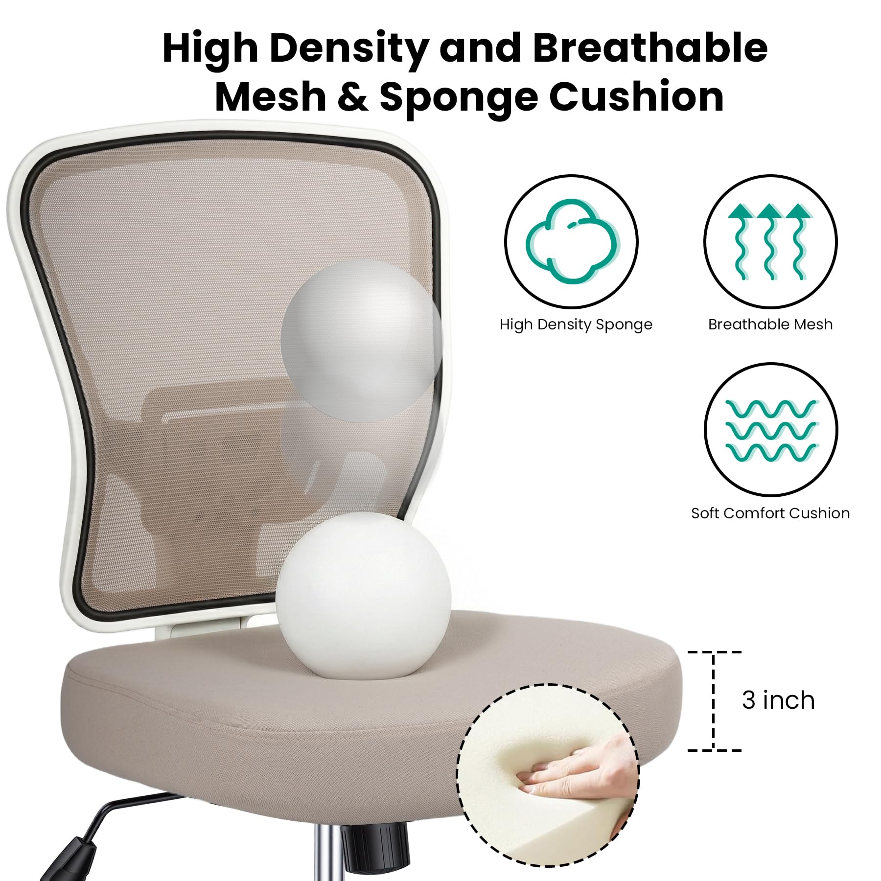 Armless Drafting Chair Tall Office Chair for Standing Desk - Adjustable Height Mesh Ergonomic Stool with Foot Ring, Rolling Counter Height Computer Chair for Small Spaces & Home Office