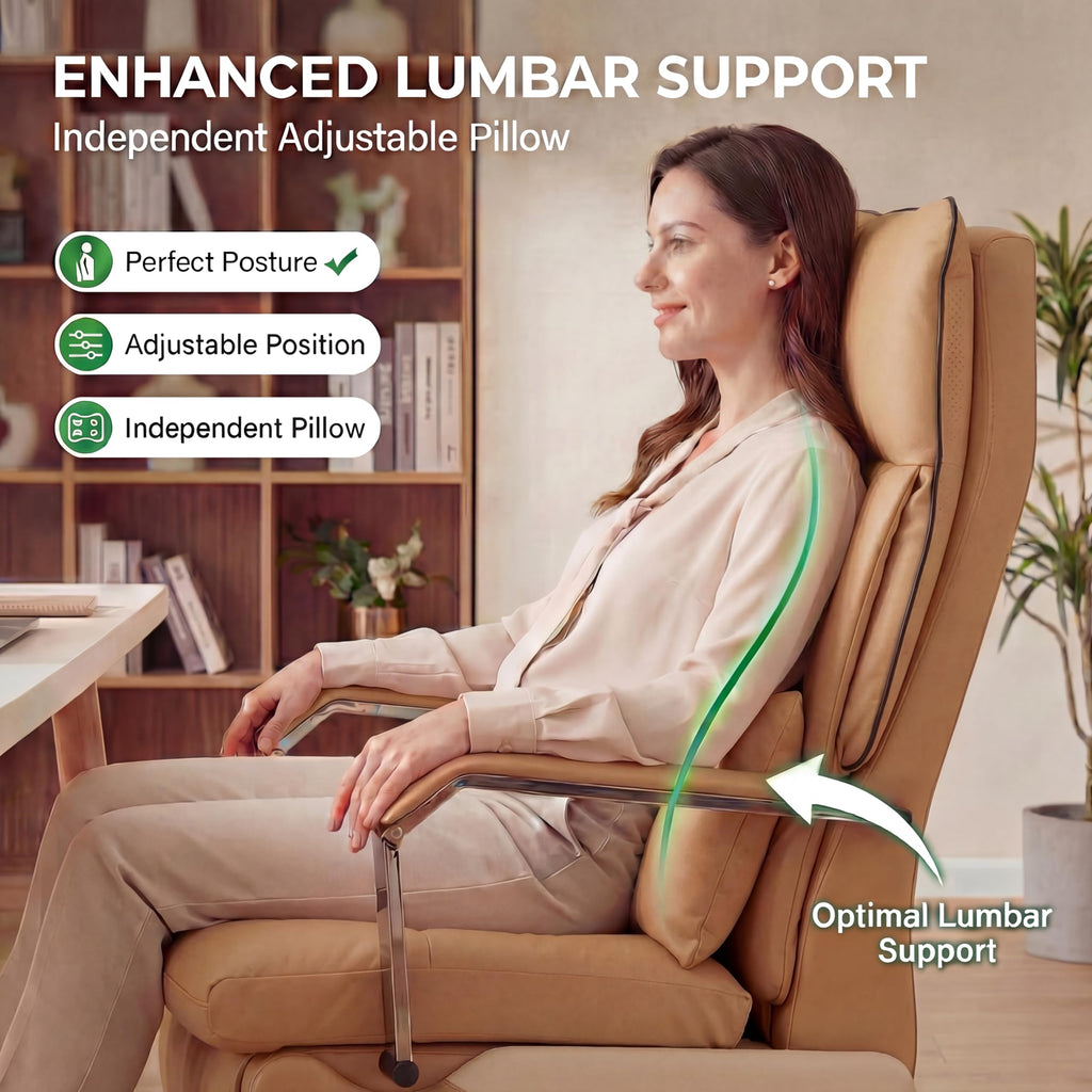 Dual Motor Executive Reclining Office Chair with Footrest – One-Click Electric Recline, Massage Lumbar Support & Pillow, Big and Tall PU Leather Ergonomic Desk Chair for Home Office/Gaming(Brown)