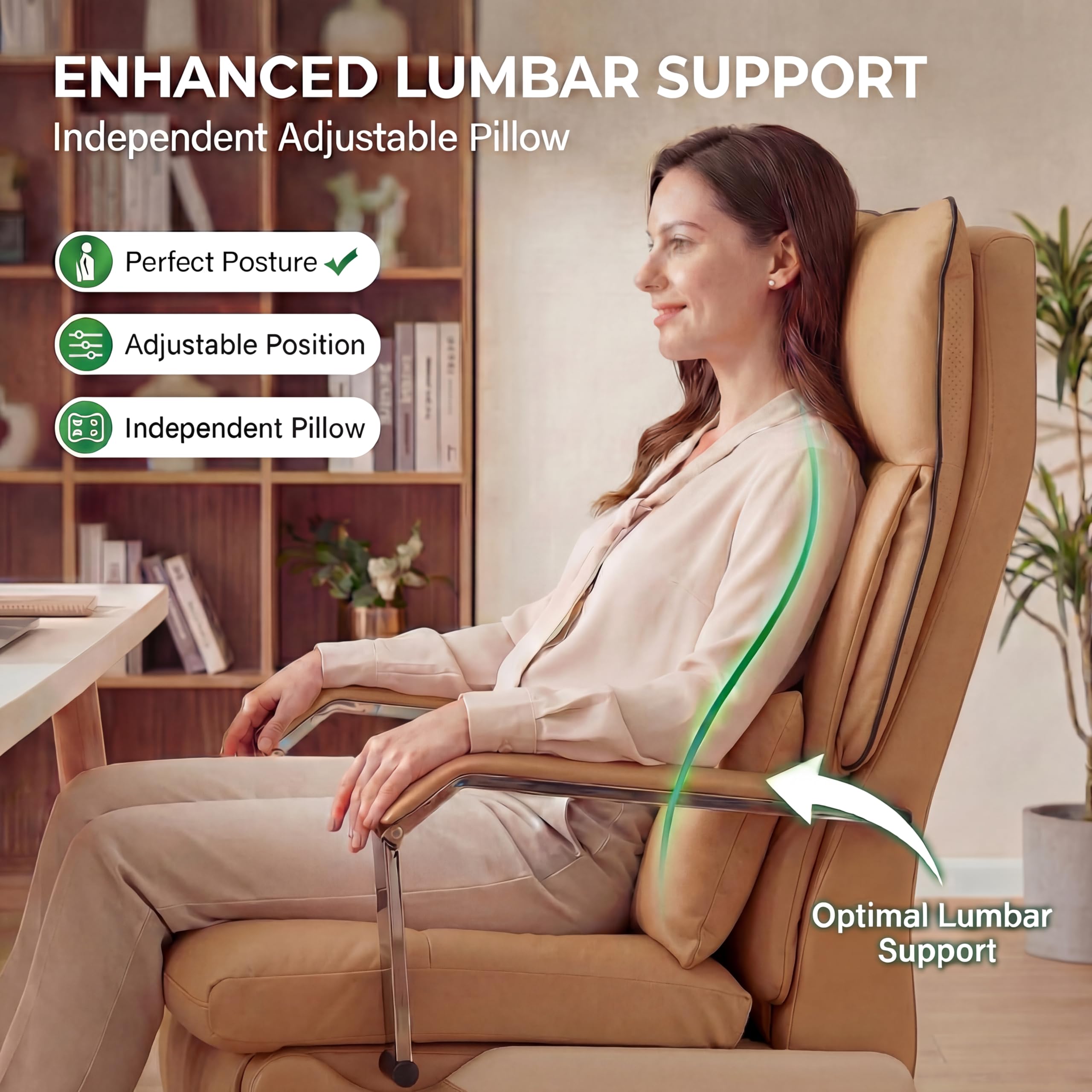 Dual Motor Executive Reclining Office Chair with Footrest – One-Click Electric Recline, Massage Lumbar Support & Pillow, Big and Tall PU Leather Ergonomic Desk Chair for Home Office/Gaming(Brown)