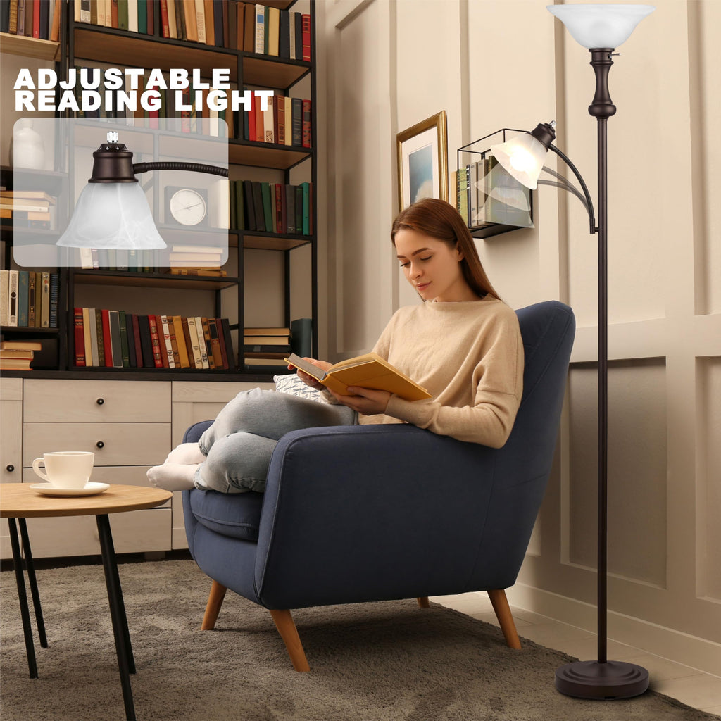 Torchiere Brown Floor Lamp with Adjustable Angle Reading Lamp-71IN