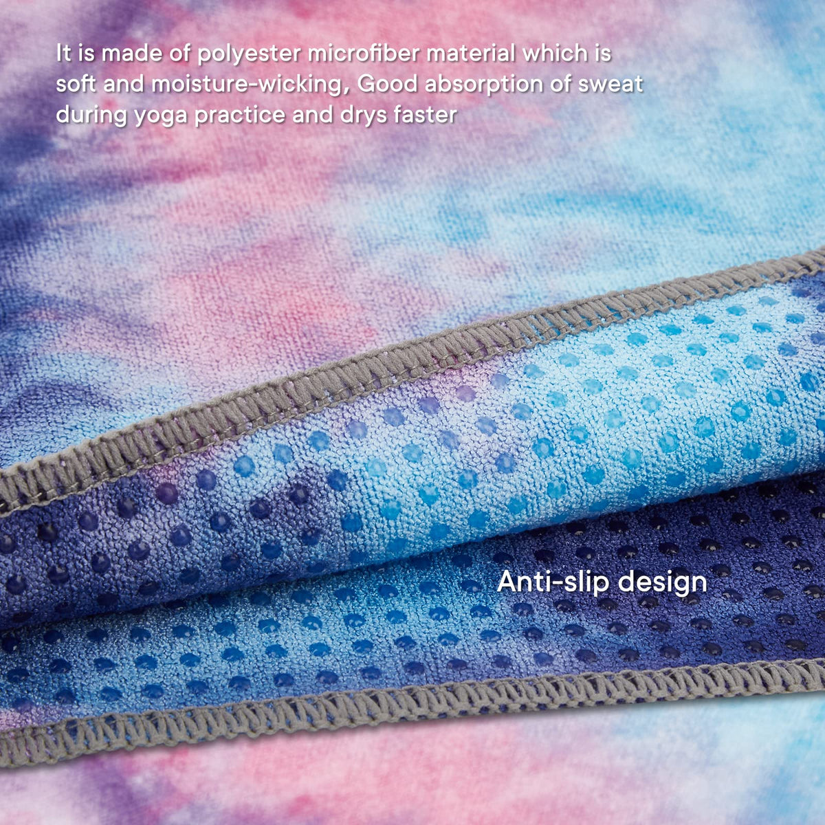 Yoga Towels, Non Slip Hot Yoga Mat Towel with Grip Dots,Super-Absorbent Soft Microfiber Yoga Blanket for Pilates, Fitness and Workout 72inch x 24inch (Purple+Pink)