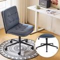 Mid Back Armless Office Desk Chair with Wheels/no Wheels,360°Rocking Swivel Vanity Chair with Thickened Cushion,Adjustable Height Rolling for Reading Room, Make up, Linen Navy Blue